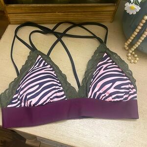 Laurel & Love Pink Zebra with Lace Triangle Bra Size XS